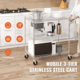 Kitchen Utility Cart, 3 Tiers, Wire Rolling Cart with 661LBS Capacity, Steel Service Cart on Wheels