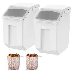 Ingredient Storage Bin, 2 x 15L Dispenser Bin with 2 Measuring Cups, Attachable Casters and Airtight Lid, 2 Pcs/Set Dog Pet Food Storage Containe