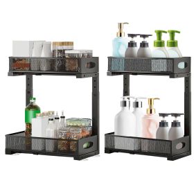 2Pcs Under Sink Organizer 2 Tier Pull Out Cabinet Baskets Storage Shelf Sliding Storage Drawers Rack with 5 Adjustable Height Mesh Baskets for Ho (Type: Organizer)